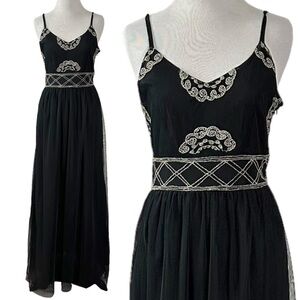 Sea Gypsies Black Tulle Maxi Dress Small Goddess Witchy WhimsyGoth Embroidered